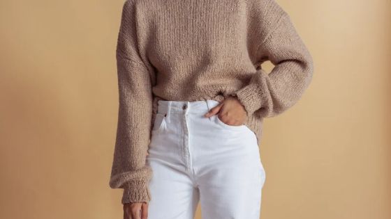 Brown sweater with white jeans